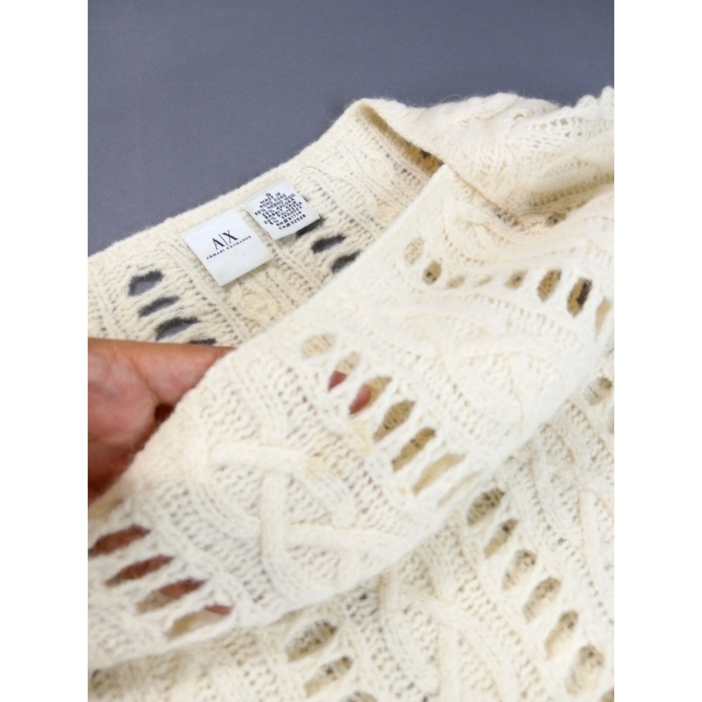 VINTAGE 90s Armani Exchange Merino & Angora Cable Sweater Ivory Size S - Picture 3 of 11